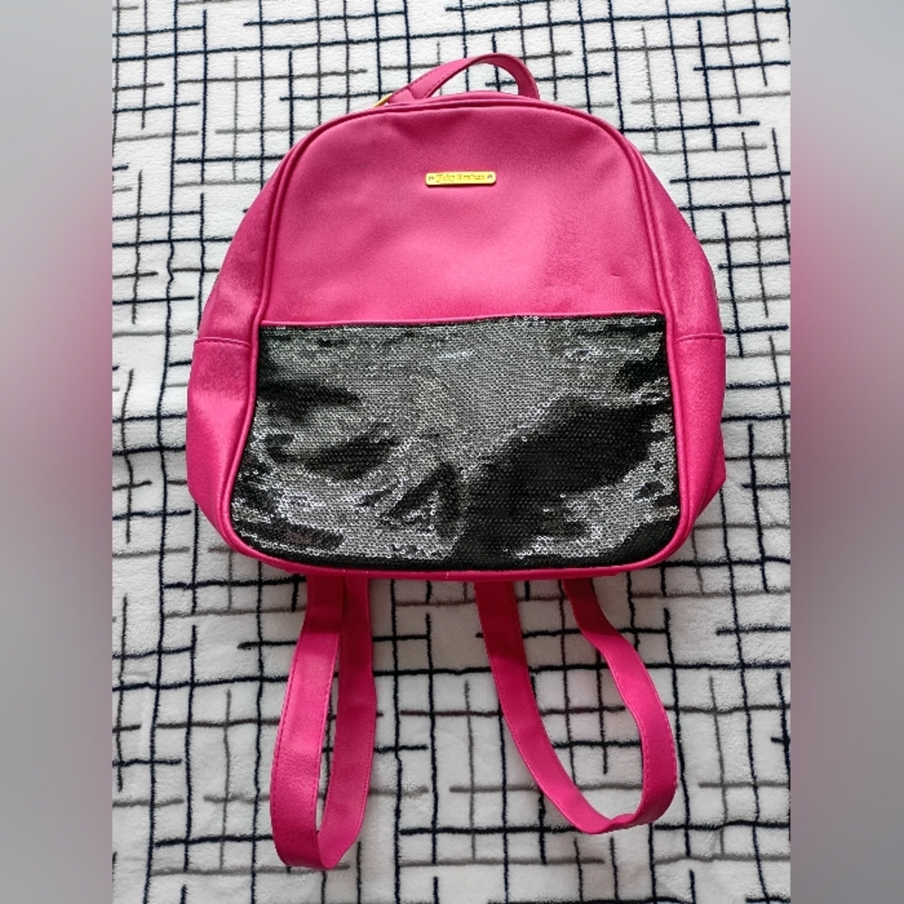 Juicy Couture Pink Sequined Front Women's Backpack HAS FLAWS, LAST 3 PICS